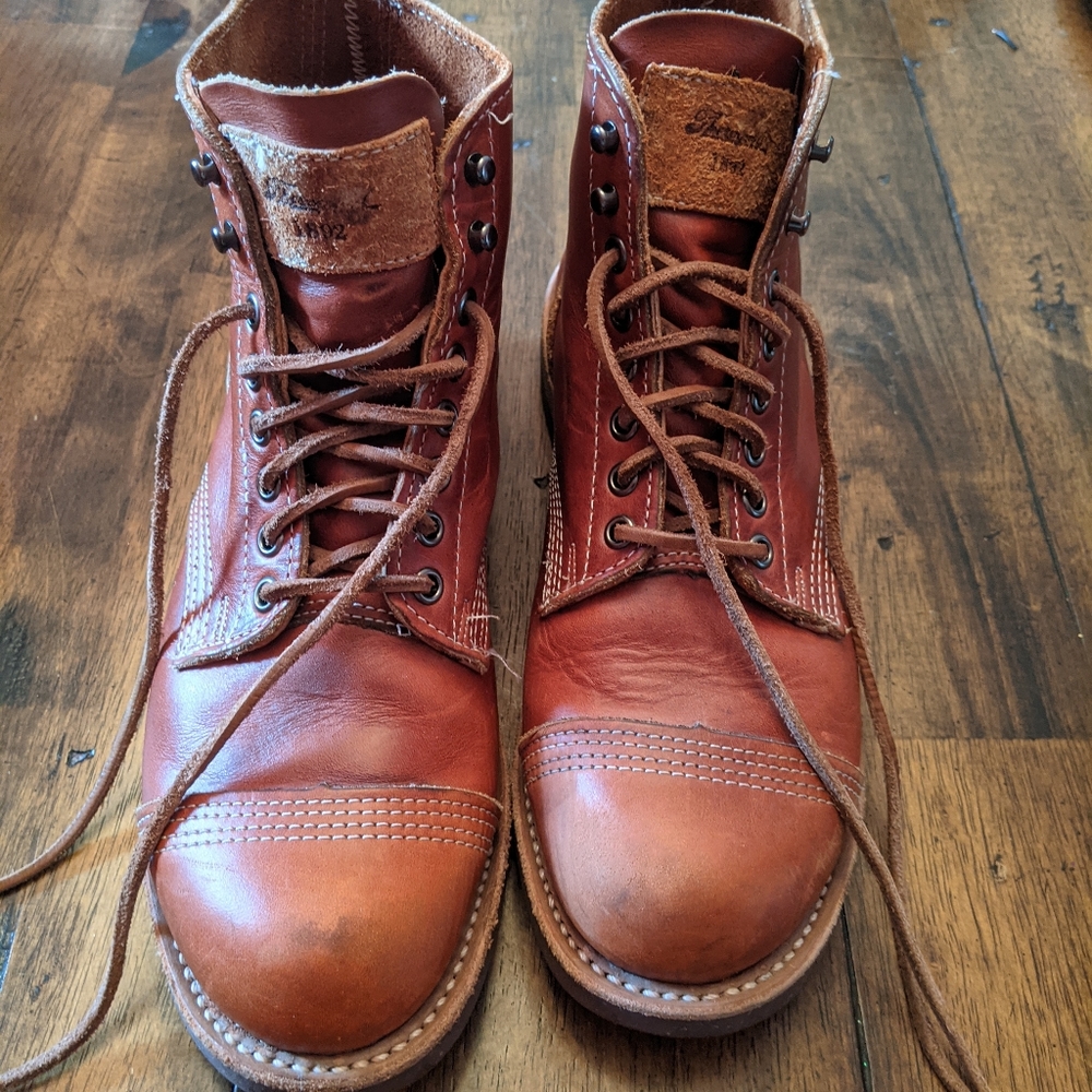 Brown leather lace up boots with original box